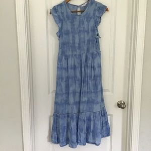 Time and Tru blue tie dye midi dress ruffle hem flutter sleeves